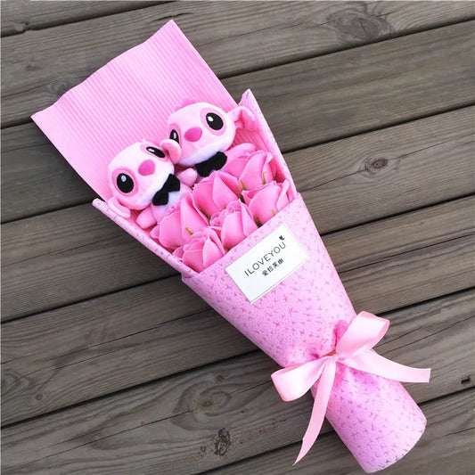 9 Styles Kawaii Stitch Soap Flower Plush Toy – Soft Stuffed Anime Doll