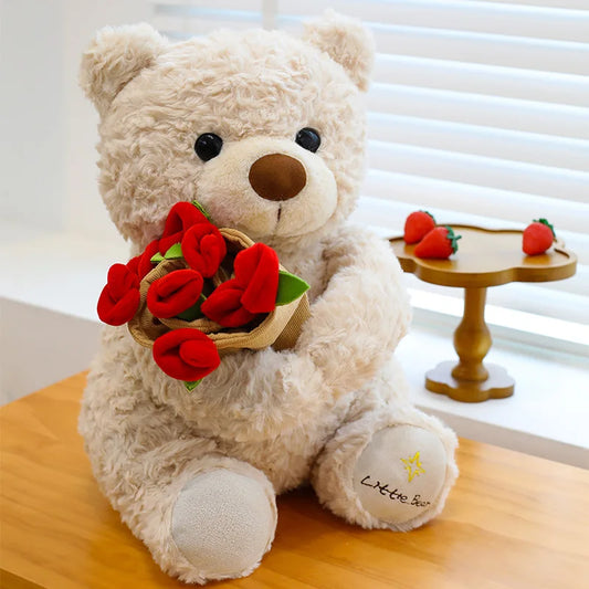 Romantic Teddy Bear Hugging Roses Bouquet – New Style Rose Bear Plush Toy