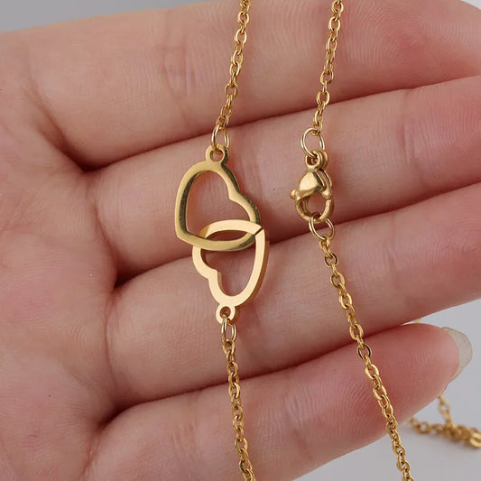 Custom Double Heart Necklace & Luxury Bear Rose Gift Box