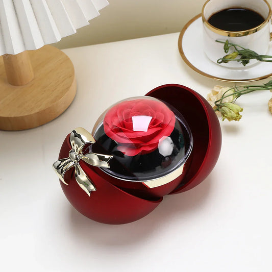 Round Bow Eternal Rose Gift Box – Jewelry Storage with Necklace or Ring Display