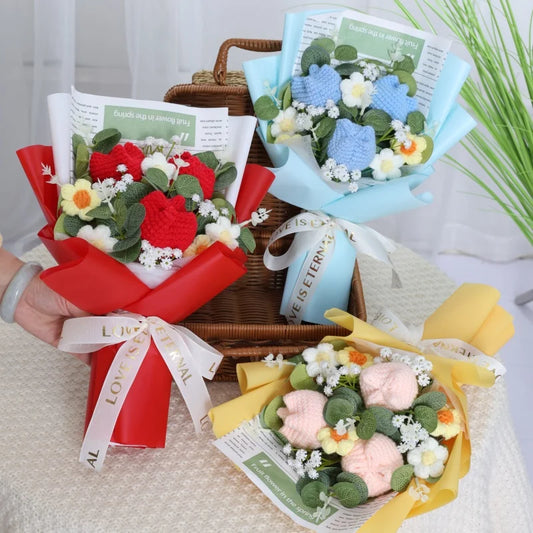 Finished Knitted Sunflower Bouquet – Handmade Crochet Flower Gift for Valentine’s, Mother’s Day, Birthday & Graduation