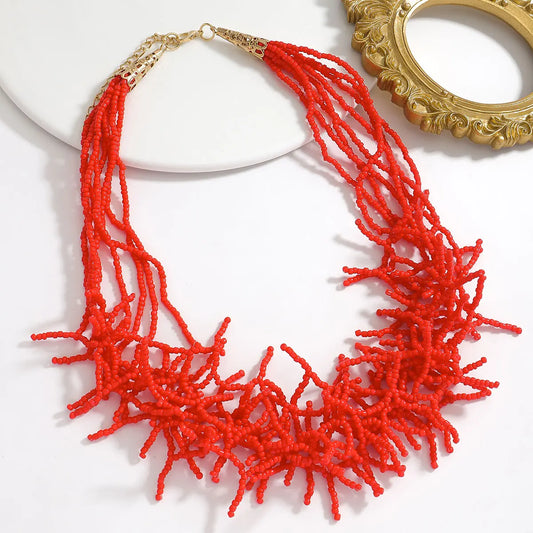 Fashion Colorful Beads Coral Necklace – Boho Multilayer Beach Jewelry for Women