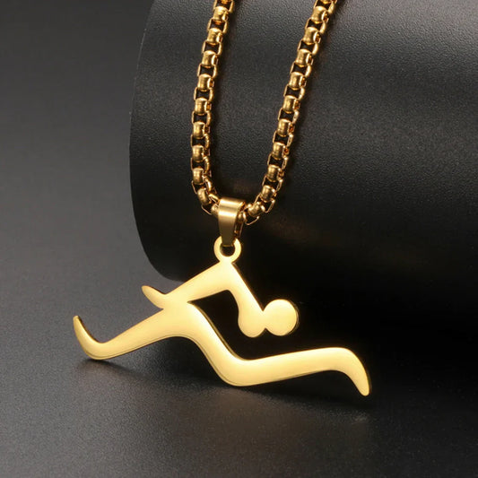 My Shape Swimming Water Pendant Necklace – Stainless Steel Sports Charm Jewelry for Swimming Lovers