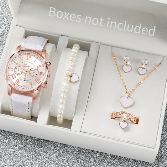 5/6PCS Fashion Women's Quartz Watch Jewelry Set