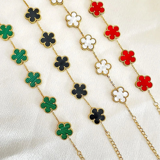 Stainless Steel Plum Blossom Bracelet – Gold Plated Five-Leaf Flower Jewelry for Women