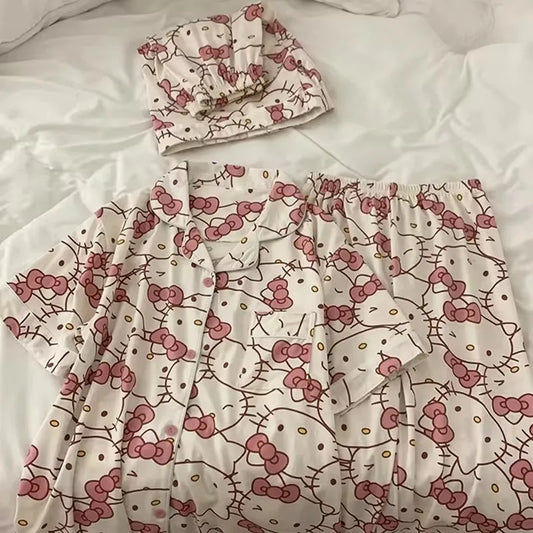 Sanrio Hello Kitty Pajama Set – Kawaii Anime Sleepwear for Girls (Long & Short Options)