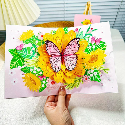 Birthday Card – Ins Wind Butterfly Dance Sunflower Premium 3D
