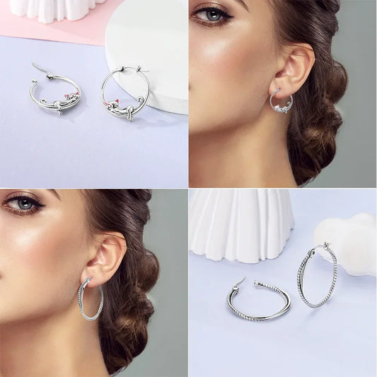 925 Sterling Silver Star, Moon & Sun Hoop Earrings – Infinity Love Golden Jewelry for Women