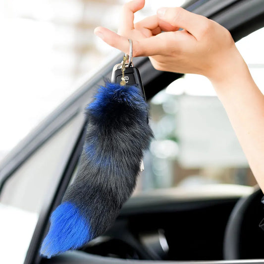 Huge Fluffy Faux Fur Fox Tail Keychain – Therian Tail Pendant Gift for Women & Girls