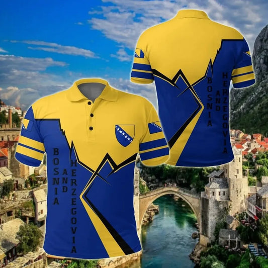 New Bosnian National Flag Graphic Polo Shirt – Men’s High-Quality National Day Top