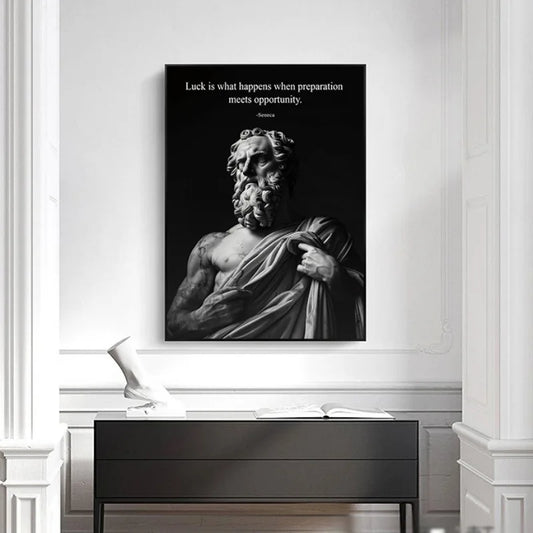 Stoic Wisdom Philosophical Quote Poster – Minimalist Greek Sculpture Canvas Wall Art
