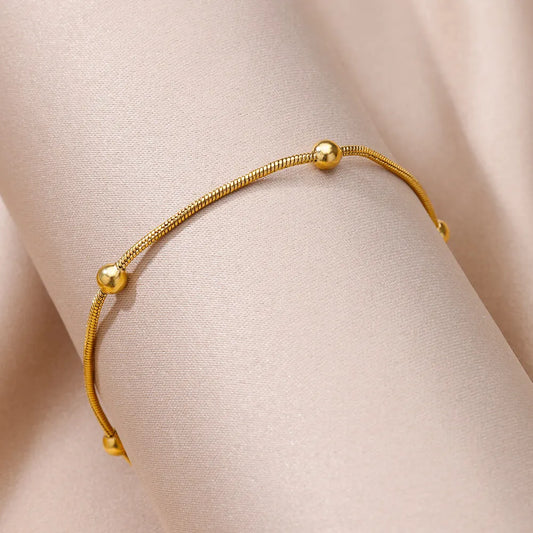 Vintage Stainless Steel Anklets for Women – Beaded Chain Body Jewelry for Summer & Beach Style