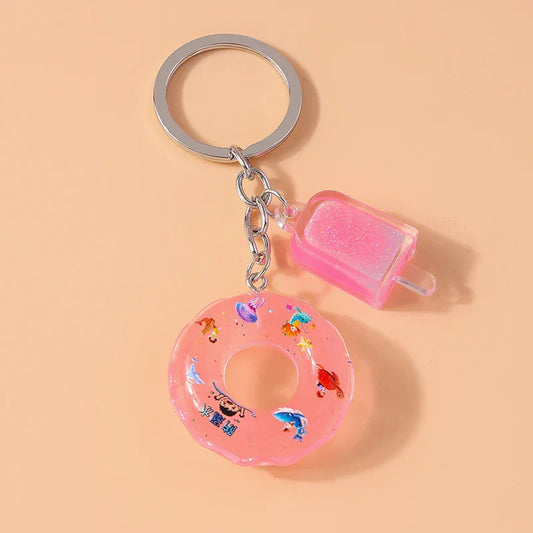 Fashion Candy Color Swim Ring & Popsicle Keychain – Fun Resin Summer Keyrings for Women & Men