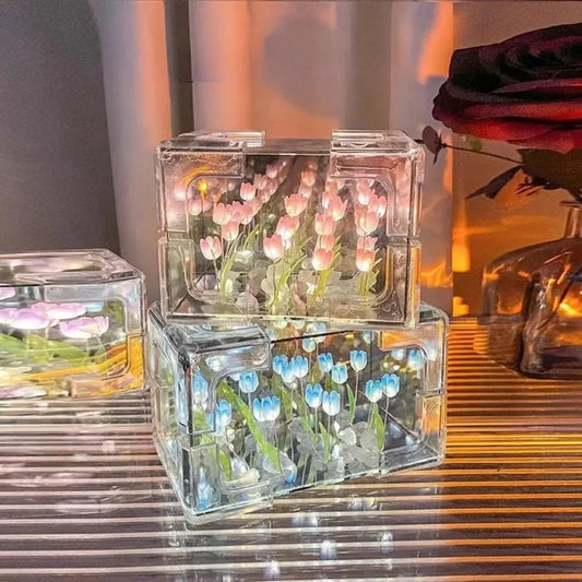 DIY Tulip Flower Sea Cube Night Lamp – 3D Creative Gift Kit for Couples & Girlfriends